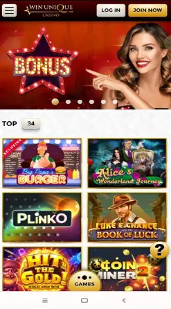 applicazione e interfaccia WIN UNIQUE CASINO
